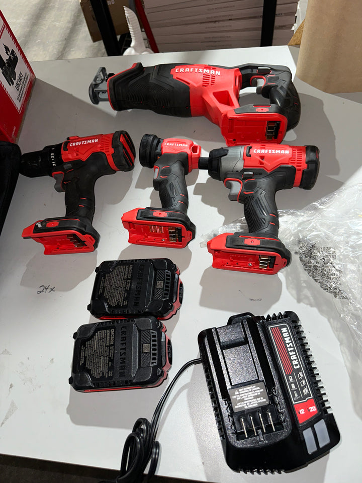 CRAFTSMAN V20 20-volt Max 4-Tool Power Tool Combo Kit with Soft Case (2-Batteries and Charger Included) (Used)