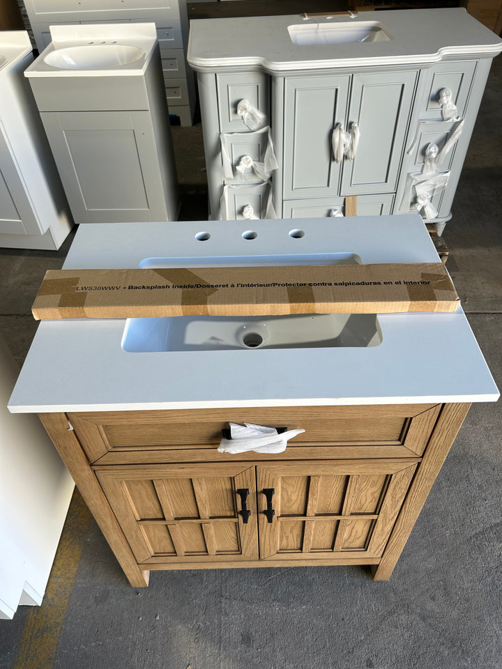 allen + roth Cantrell 30-in Clear Oak Undermount Single Sink Bathroom Vanity with White Engineered Stone Top (open box)