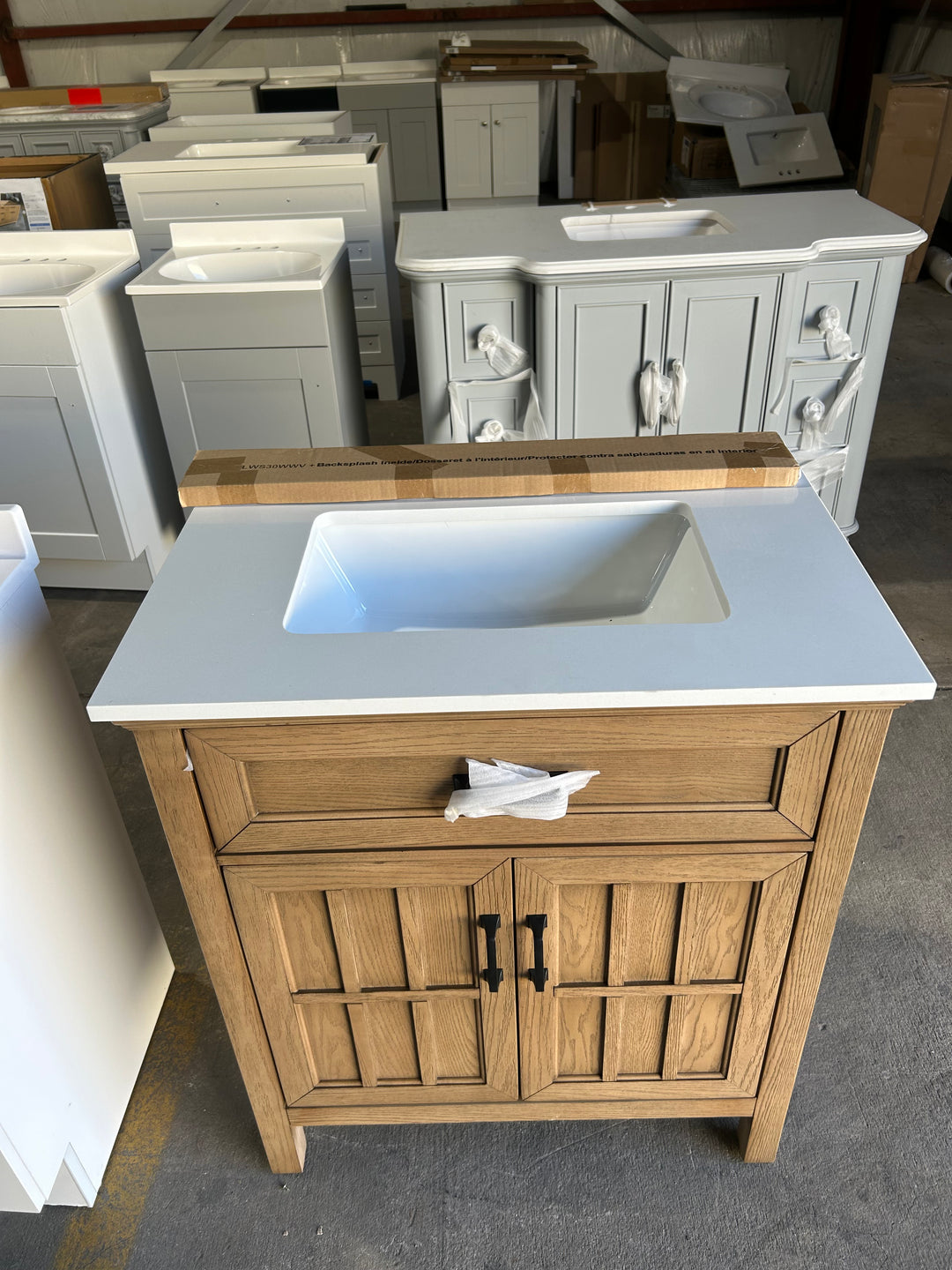 allen + roth Cantrell 30-in Clear Oak Undermount Single Sink Bathroom Vanity with White Engineered Stone Top (open box)