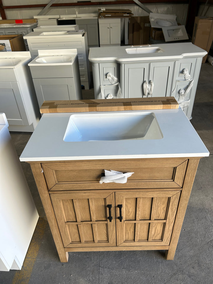 allen + roth Cantrell 30-in Clear Oak Undermount Single Sink Bathroom Vanity with White Engineered Stone Top (open box)