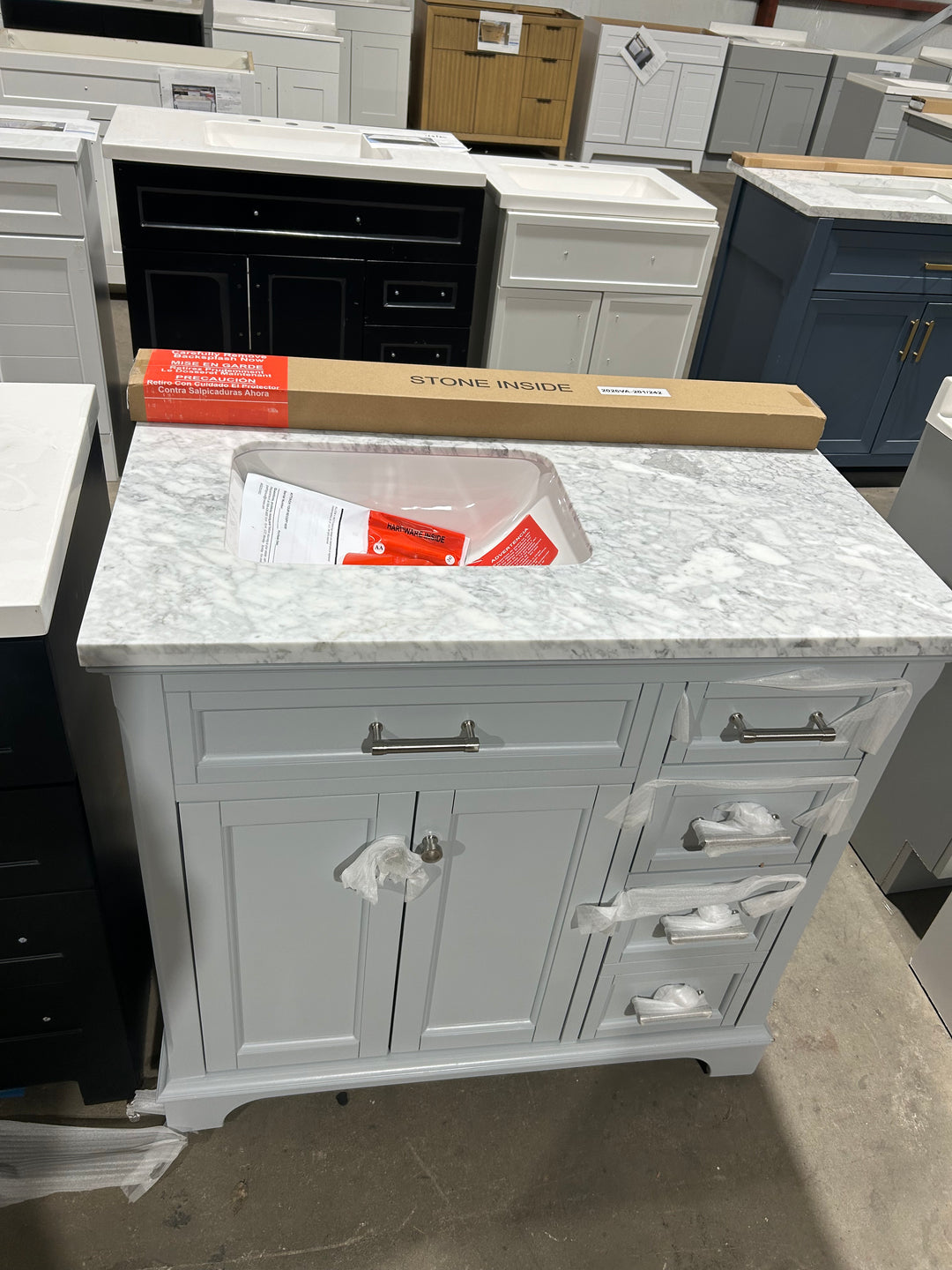 allen + roth Roveland 36-in Muse Gray Undermount Single Sink Bathroom Vanity with Natural Carrara Natural Marble Top (open box)