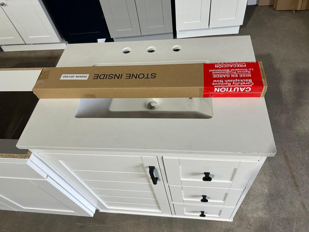 allen roth Rigsby 30-in White Undermount Single Sink Bathroom Vanity with White Engineered Marble Top (damaged)