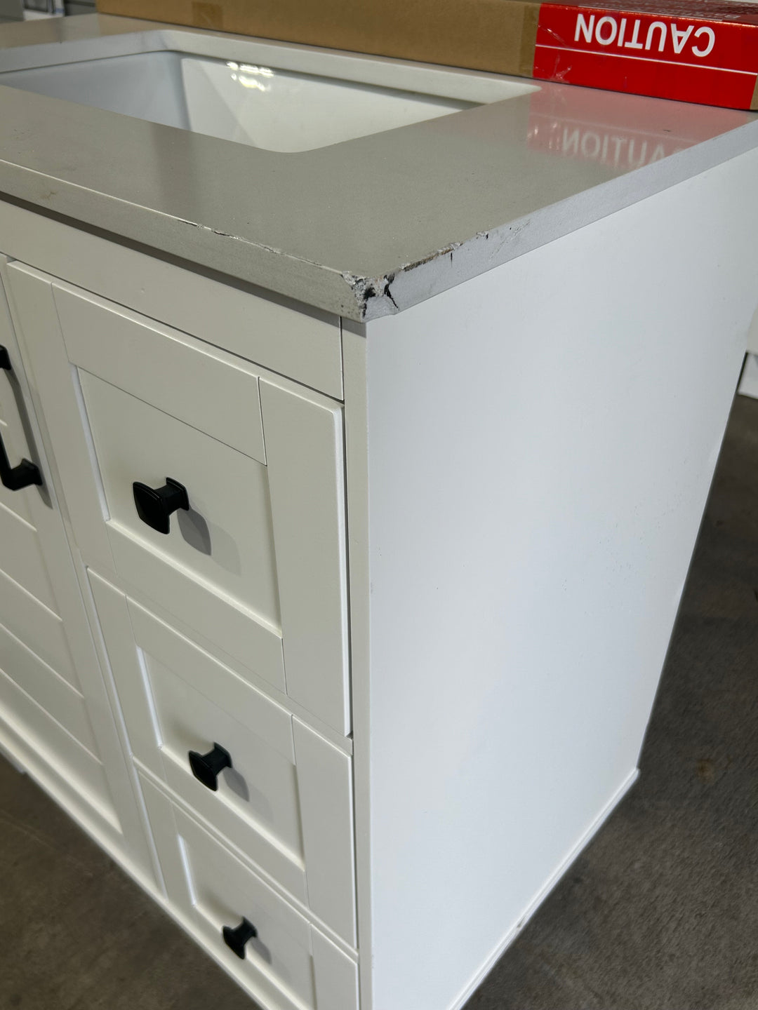 allen roth Rigsby 30-in White Undermount Single Sink Bathroom Vanity with White Engineered Marble Top (damaged)