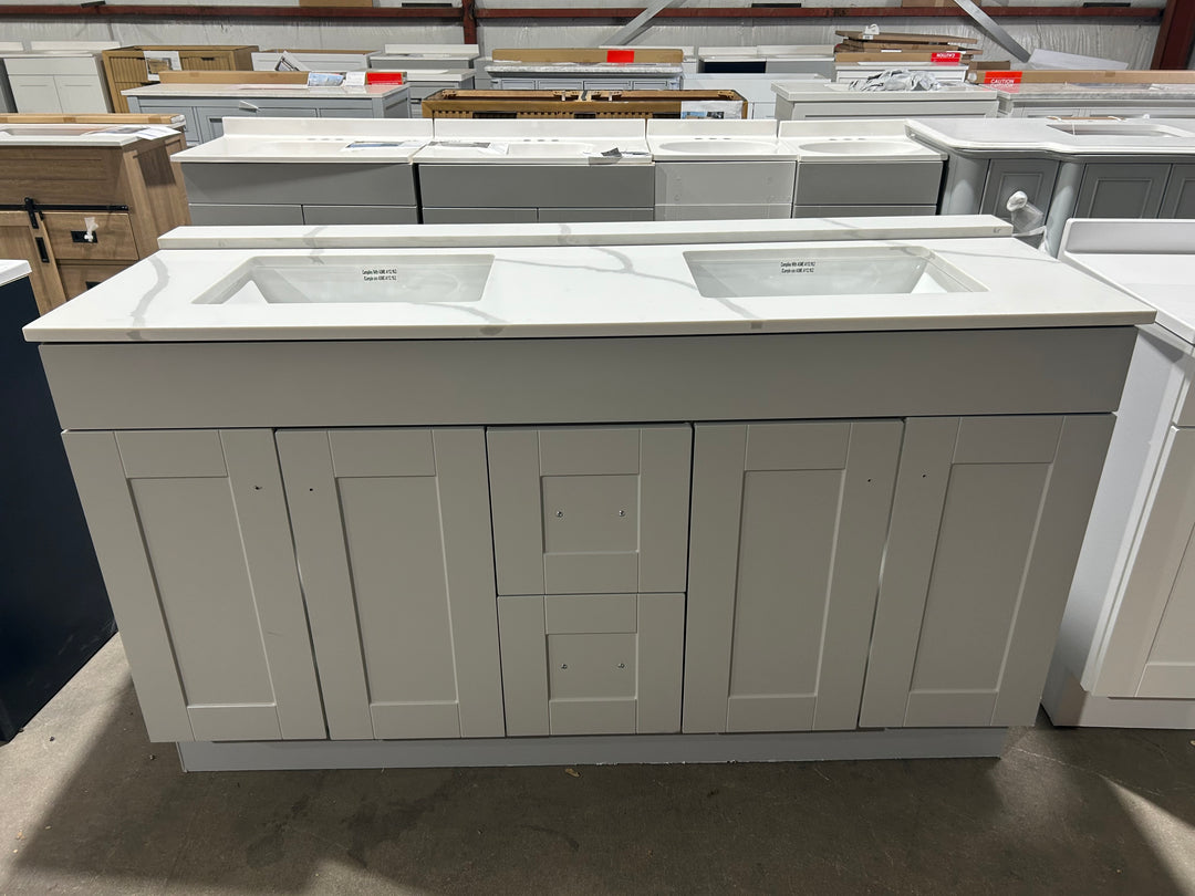 Project Source Series 60-in Light Gray Bathroom Vanity Base Cabinet with Top (damaged)