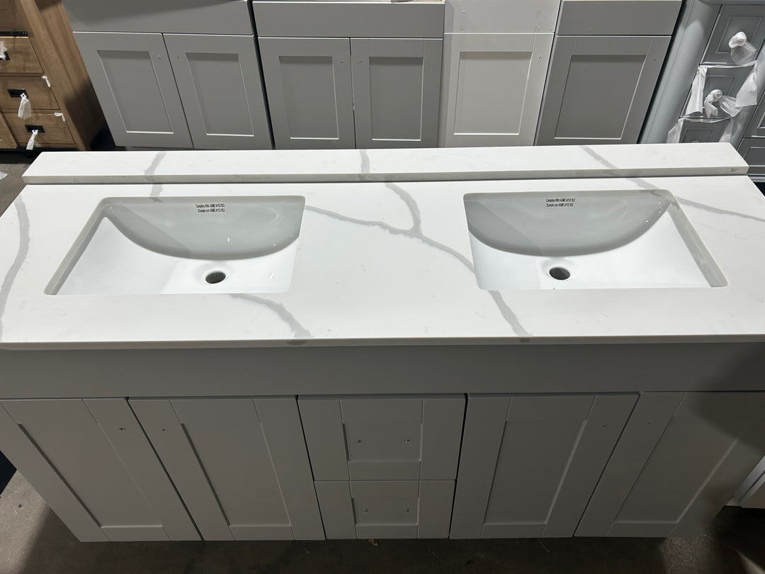 Project Source Series 60-in Light Gray Bathroom Vanity Base Cabinet with Top (damaged)