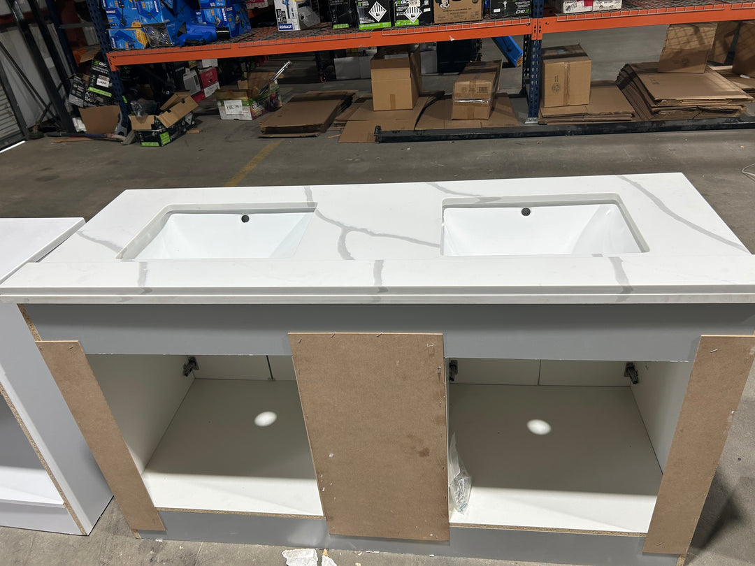 Project Source Series 60-in Light Gray Bathroom Vanity Base Cabinet with Top (damaged)