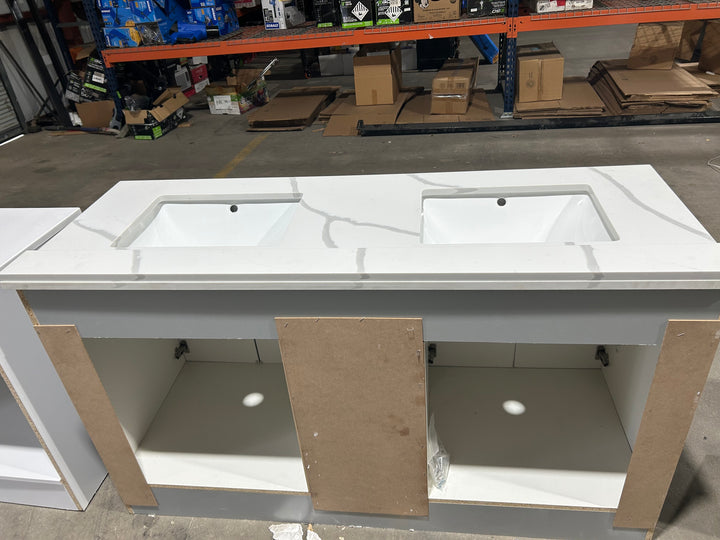 Project Source Series 60-in Light Gray Bathroom Vanity Base Cabinet with Top (damaged)