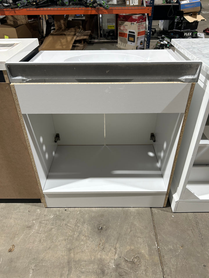 Proyecto Fuente Dover - Tocador de baño de 30 pulgadas con lavabo individual en blanco puro y cubierta de mármol cultivado blanco (dañado) 