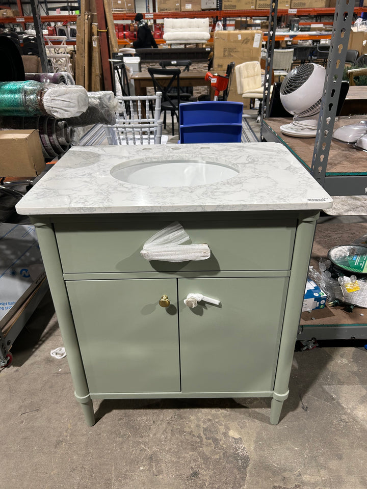 allen + roth Rian 30-in Sea green Undermount Single Sink Bathroom Vanity with White Engineered Stone Top (Damaged)