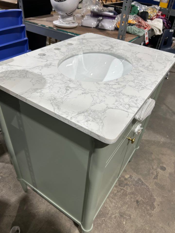 allen + roth Rian 30-in Sea green Undermount Single Sink Bathroom Vanity with White Engineered Stone Top (Damaged)