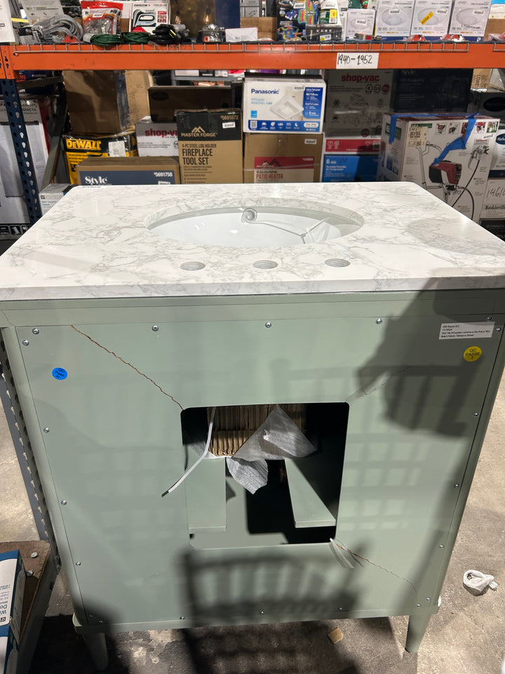 allen + roth Rian 30-in Sea green Undermount Single Sink Bathroom Vanity with White Engineered Stone Top (Damaged)