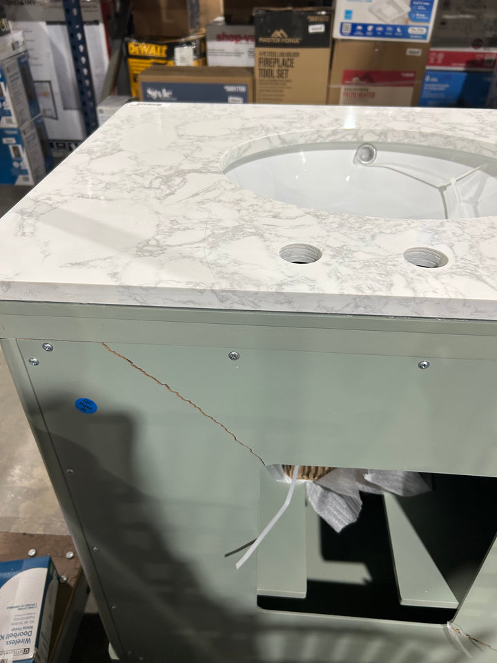 allen + roth Rian 30-in Sea green Undermount Single Sink Bathroom Vanity with White Engineered Stone Top (Damaged)