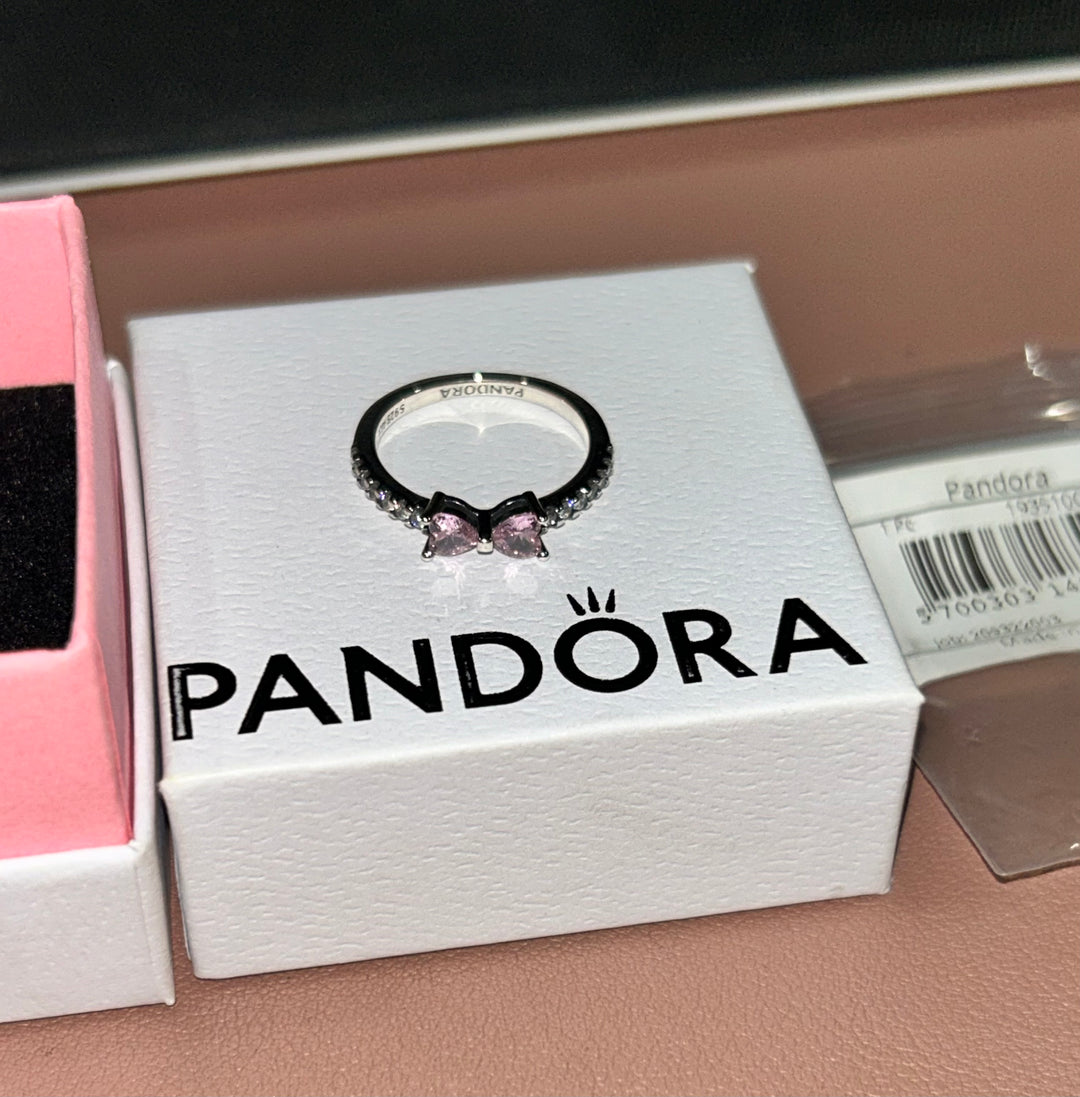 Pandora Sparkling Pink Bow Ring (used)