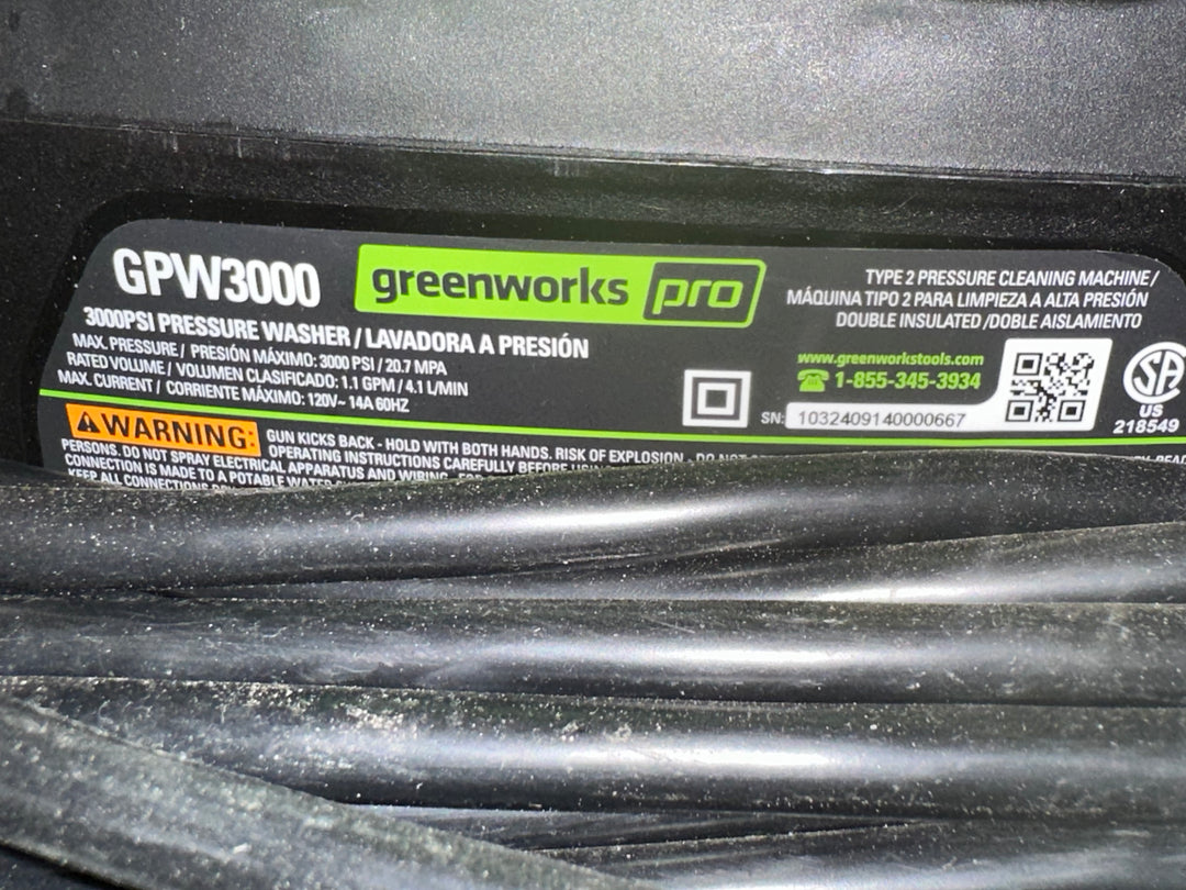 Greenworks Pro 3000-PSI 2.0-GPM Cold Water Electric Pressure washer with 5 Spray Tips (NEW)