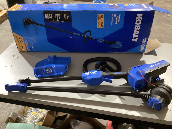 Desbrozadora de hilo Kobalt de 40 V máx., 15 pulgadas, con eje recto y batería de 4 Ah (batería y cargador incluidos) (caja abierta)