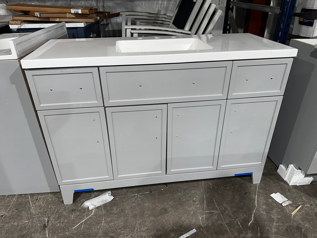 Style Selections Potter 48-in Light Gray Single Sink Bathroom Vanity with White Cultured Marble Top (DAMAGED)