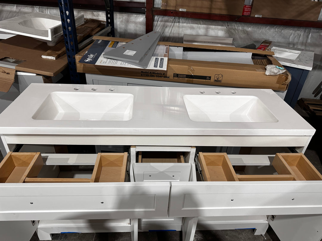 Style Selections Cauley 60-in True White Double Sink Bathroom Vanity with White Cultured Marble Top (DAMAGE)(DONT LIST)