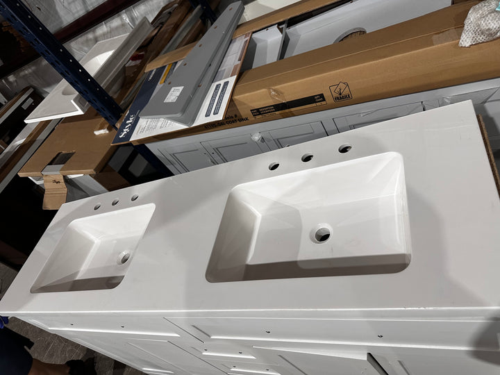 Style Selections Cauley 60-in True White Double Sink Bathroom Vanity with White Cultured Marble Top (DAMAGE)(DONT LIST)