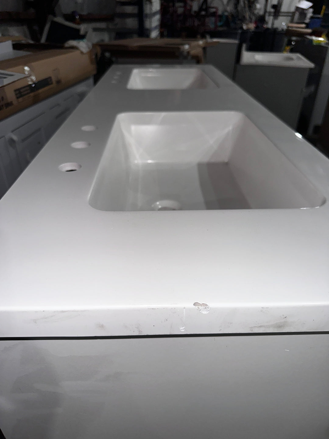 Style Selections Cauley 60-in True White Double Sink Bathroom Vanity with White Cultured Marble Top (DAMAGE)(DONT LIST)
