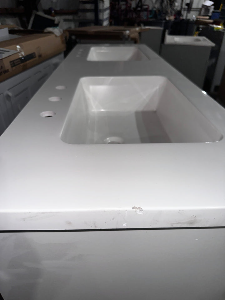 Style Selections Cauley 60-in True White Double Sink Bathroom Vanity with White Cultured Marble Top (DAMAGE)(DONT LIST)
