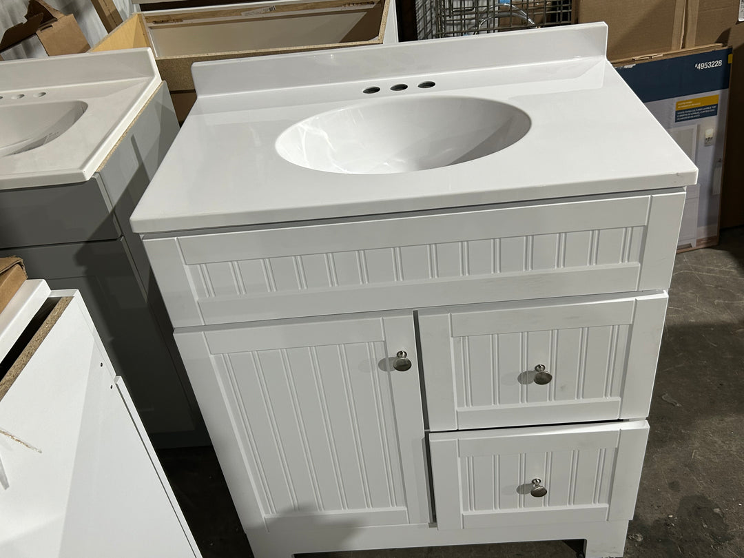 Style Selections Ellenbee 30-in White Single sink Bathroom Vanity with White Cultured marble Top (open box)