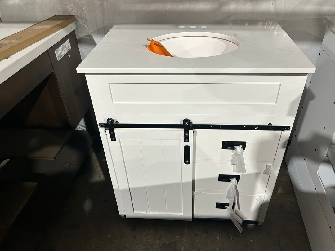 Style Selections Morriston 30-in White Undermount Single sink Bathroom Vanity with White Engineered stone Top (damaged)