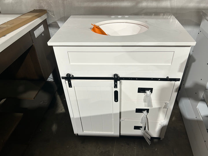 Style Selections Morriston 30-in White Undermount Single sink Bathroom Vanity with White Engineered stone Top (damaged)