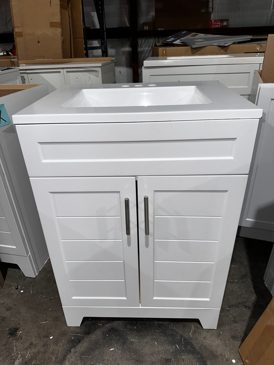 Style Selections Kirkman 24-in True White Single Sink Bathroom Vanity with White Cultured Marble Top (Mirror Included) (damaged)