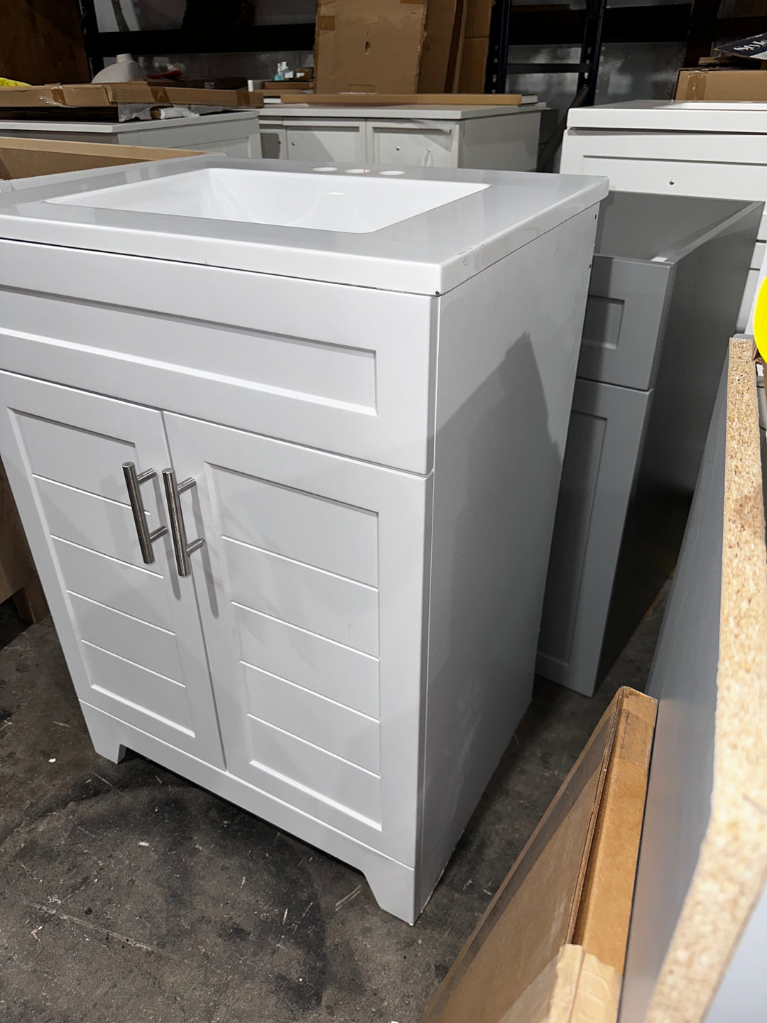Style Selections Kirkman 24-in True White Single Sink Bathroom Vanity with White Cultured Marble Top (Mirror Included) (damaged)