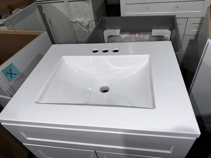 Style Selections Kirkman 24-in True White Single Sink Bathroom Vanity with White Cultured Marble Top (Mirror Included) (damaged)