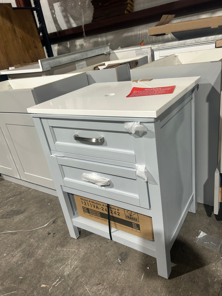 Style Selections Cromlee 24-in Light Gray Single sink Bathroom Vanity with White Engineered stone Top (Faucet Included) (open box)