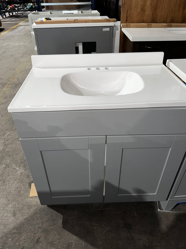 Project Source Dover 30-in Light Gray Single Sink Bathroom Vanity with White Cultured Marble Top (DAMAGED TOP)