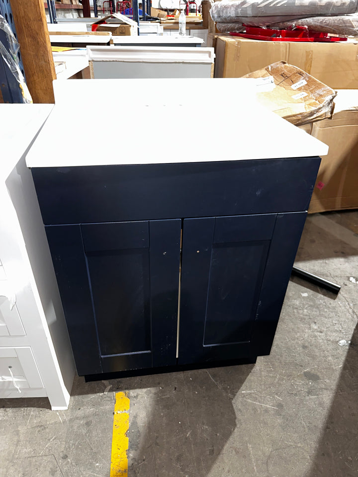 Project Source Dover 24-in Navy Blue Single Sink Bathroom Vanity with White Cultured Marble Top (Damaged)
