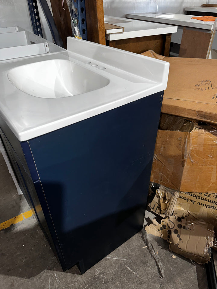 Project Source Dover 24-in Navy Blue Single Sink Bathroom Vanity with White Cultured Marble Top (Damaged)
