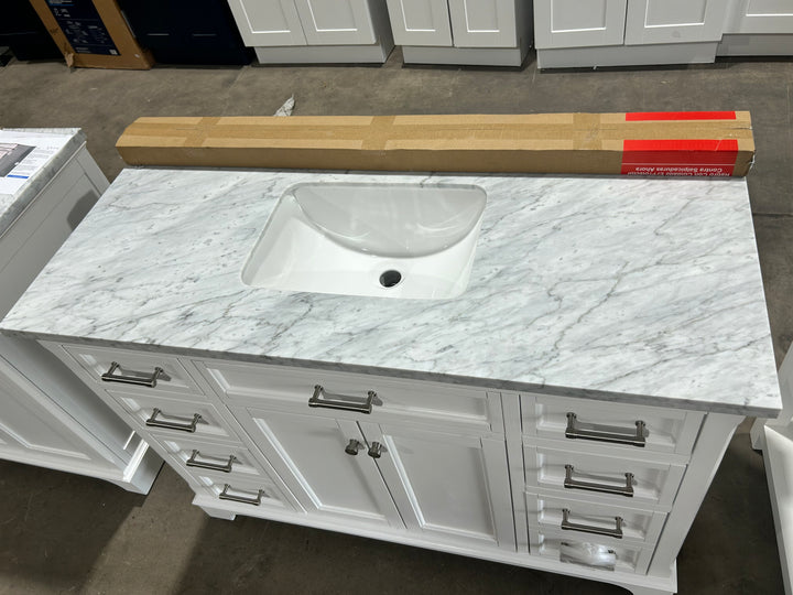 allen + roth Roveland 48-in White Undermount Single Sink Bathroom Vanity with Natural Carrara Natural Marble Top (damaged)