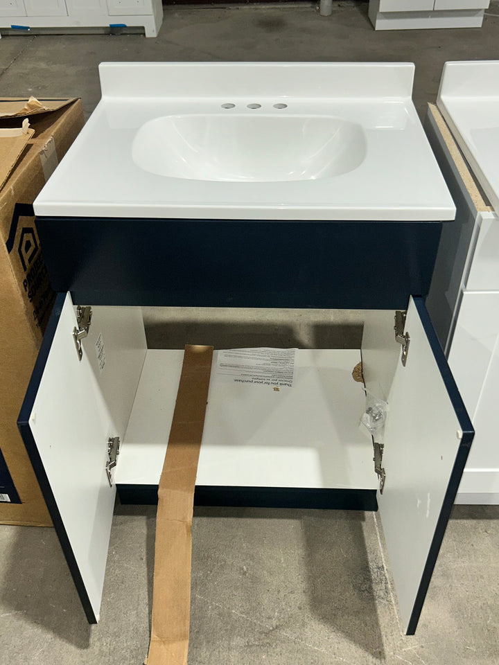 Project Source Dover 24-in Navy Blue Single Sink Bathroom Vanity with White Cultured Marble Top (Damaged)