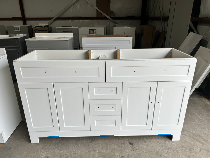 Style Selections Cauley 60-in True White Double Sink Bathroom Vanity (NO TOP) (damaged)