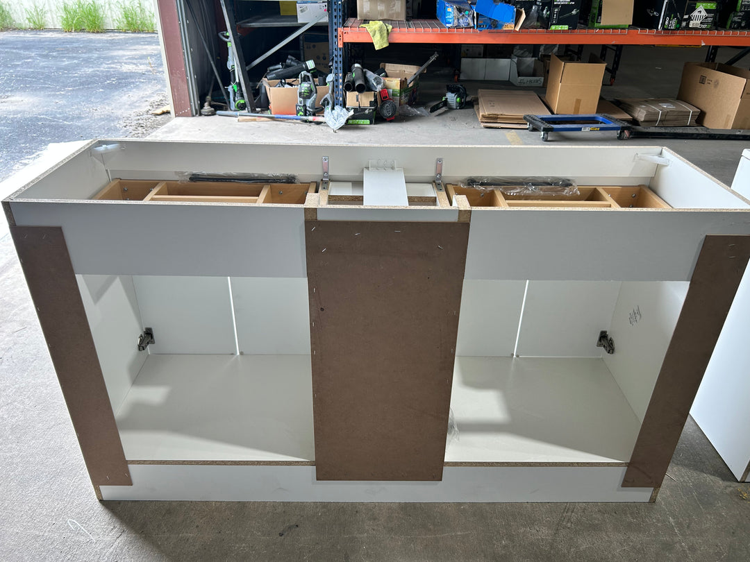 Style Selections Cauley 60-in True White Double Sink Bathroom Vanity (NO TOP) (damaged)