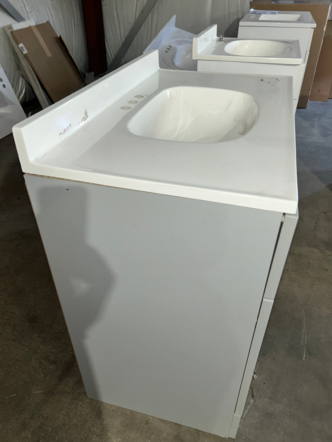 Style Selections Potter 30in Light Gray Single Sink Bathroom Vanity w White Marble Top (damaged)