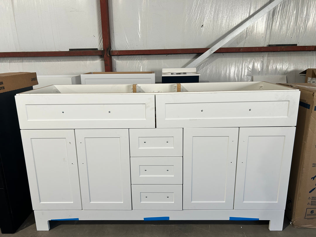 Style Selections Cauley 60-in True White Double Sink Bathroom Vanity (NO TOP) (damaged)