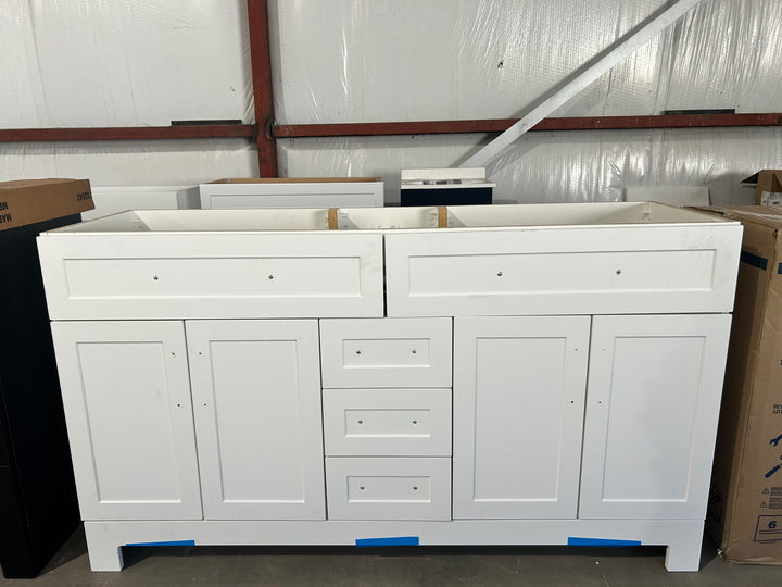 Style Selections Cauley 60-in True White Double Sink Bathroom Vanity (NO TOP) (damaged)