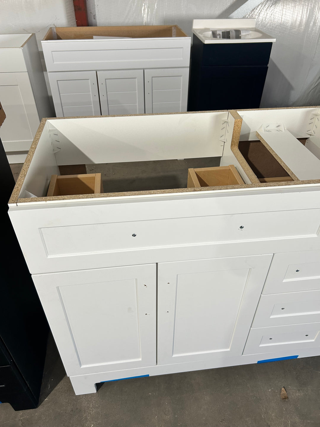 Style Selections Cauley 60-in True White Double Sink Bathroom Vanity (NO TOP) (damaged)