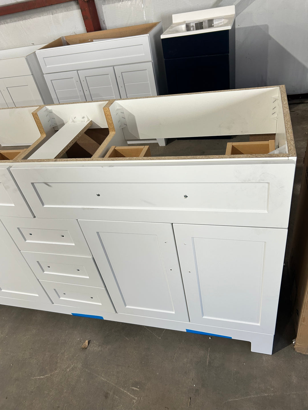 Style Selections Cauley 60-in True White Double Sink Bathroom Vanity (NO TOP) (damaged)