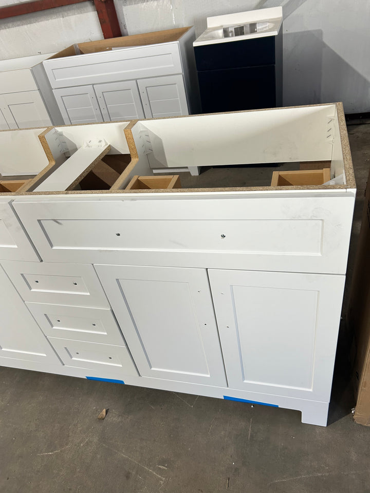 Style Selections Cauley 60-in True White Double Sink Bathroom Vanity (NO TOP) (damaged)