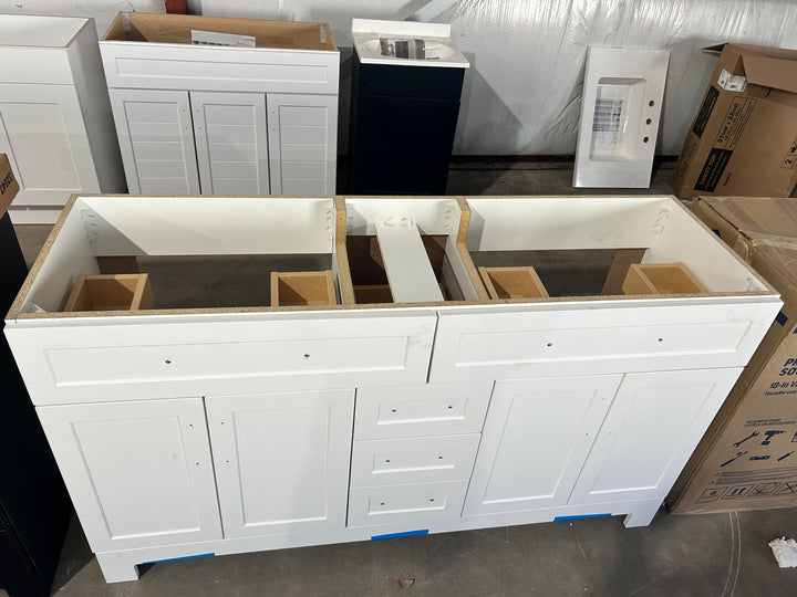 Style Selections Cauley 60-in True White Double Sink Bathroom Vanity (NO TOP) (damaged)