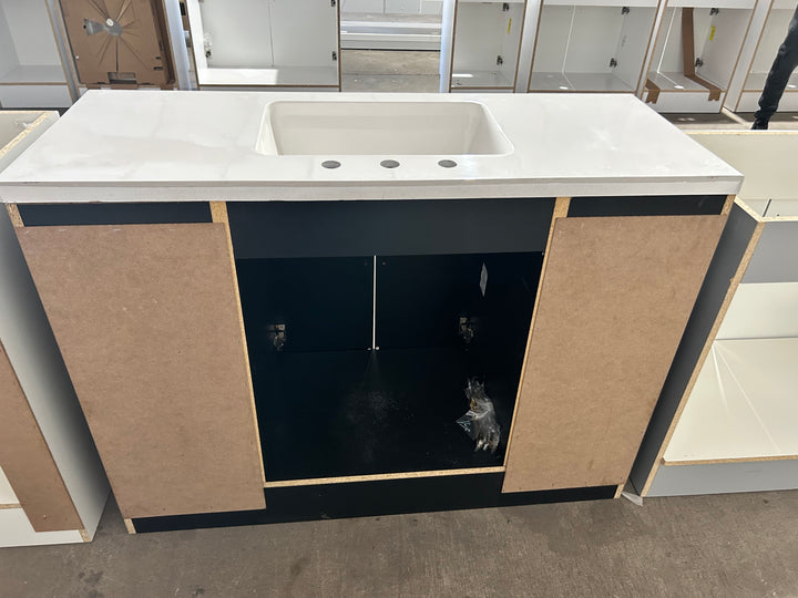 Style Selections Cauley 48-in Black Single Sink Bathroom Vanity with White Cultured Marble Top (open box)
