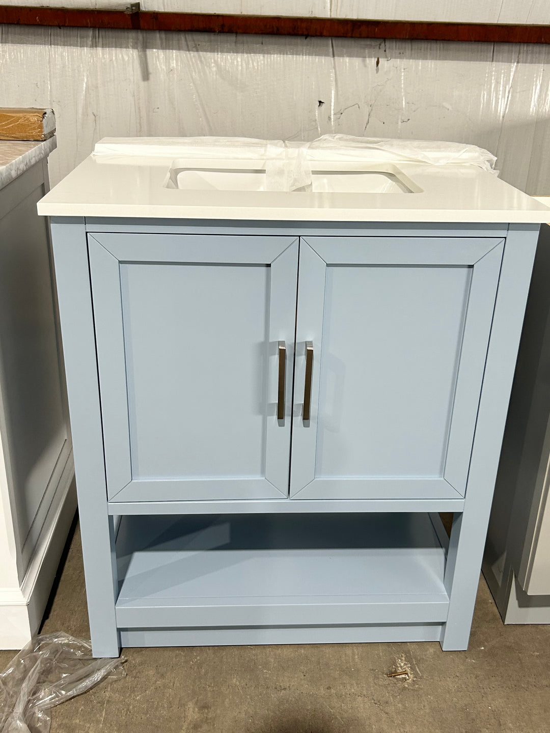 allen + roth Margie 30-in Light Cornflower Blue Undermount Single Sink Bathroom Vanity with White Engineered Stone Top (Open Box)