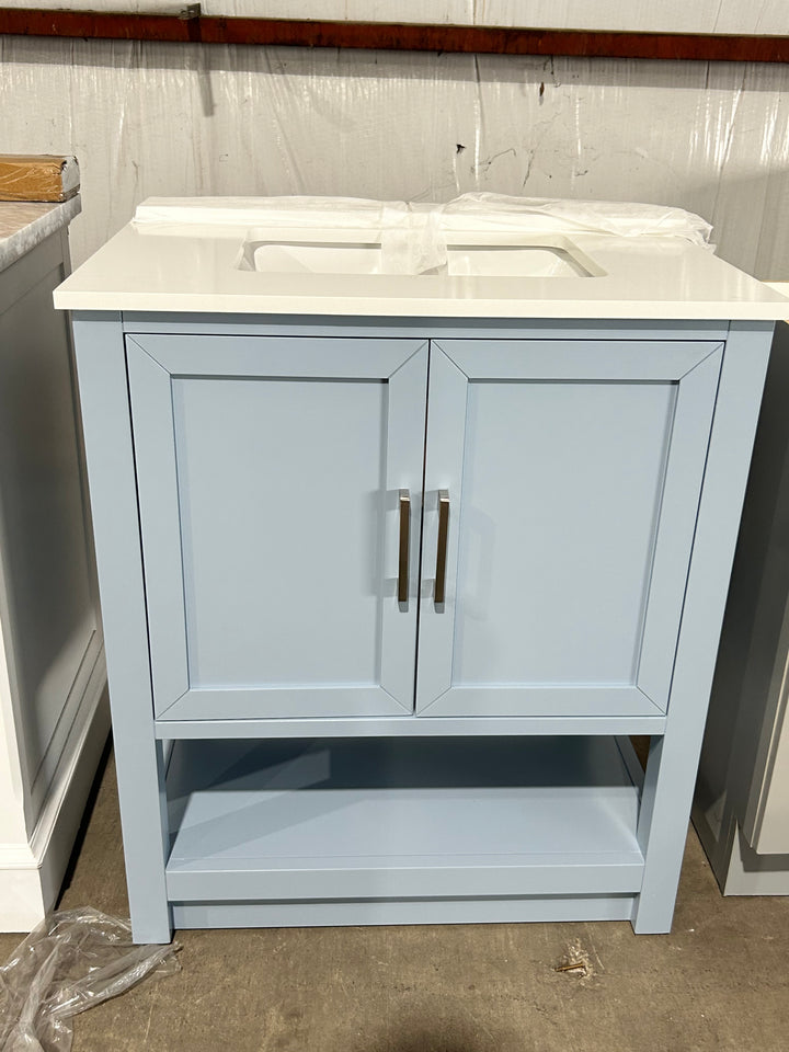 allen + roth Margie 30-in Light Cornflower Blue Undermount Single Sink Bathroom Vanity with White Engineered Stone Top (Open Box)