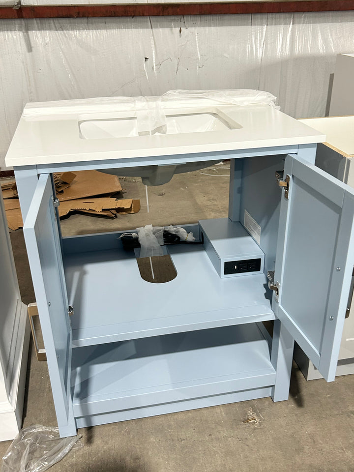 allen + roth Margie 30-in Light Cornflower Blue Undermount Single Sink Bathroom Vanity with White Engineered Stone Top (Open Box)