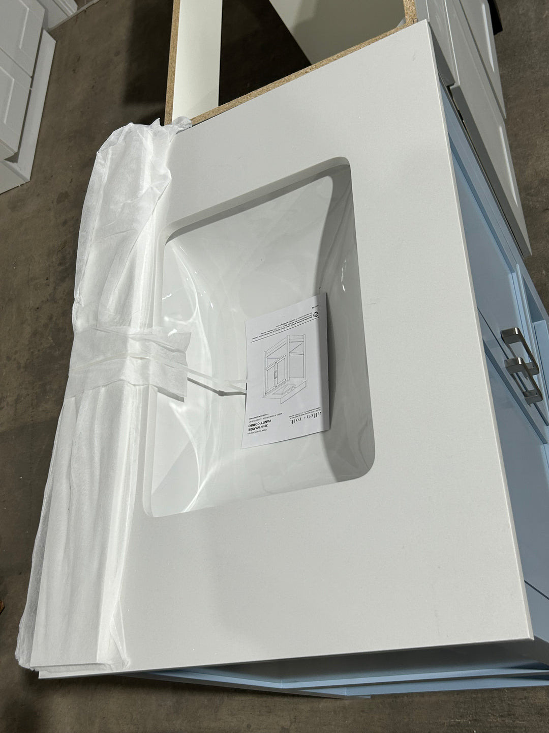 allen + roth Margie 30-in Light Cornflower Blue Undermount Single Sink Bathroom Vanity with White Engineered Stone Top (Open Box)